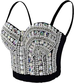 ELLACCI Women's Diamond Pearl Rhinestone Bustier Crop Top